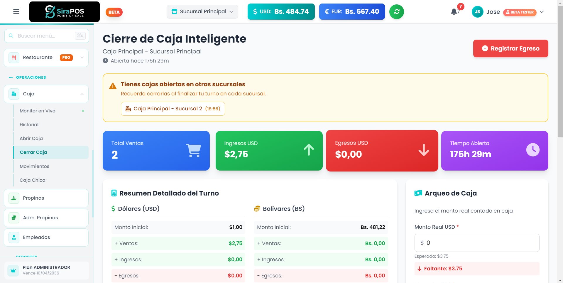 Cierre de caja SiraPOS